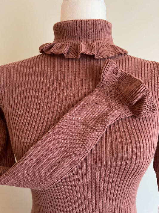 Women's Ruffle Turtleneck Knit Top